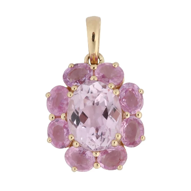 sterling silver moon pendant necklace -14Kt Yellow Gold Kunzite and Pink Sapphire Pendant