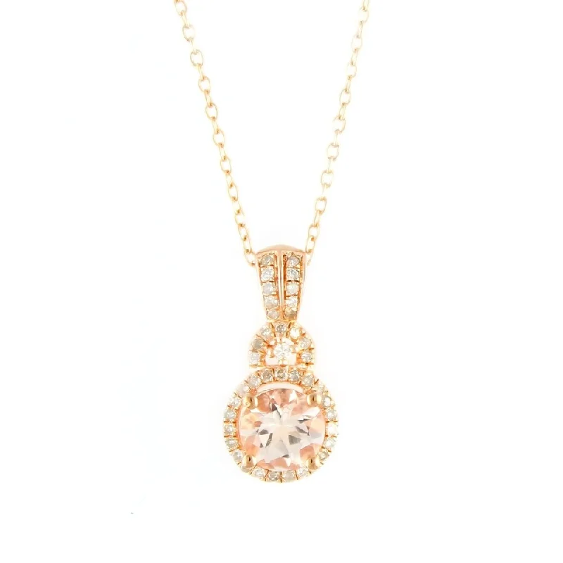 geometric bar pendant necklace silver -18K Rose Gold o/Silver 1.16ctw Morganite & Diamond Pendant 0.75'L w/ 18' Chain