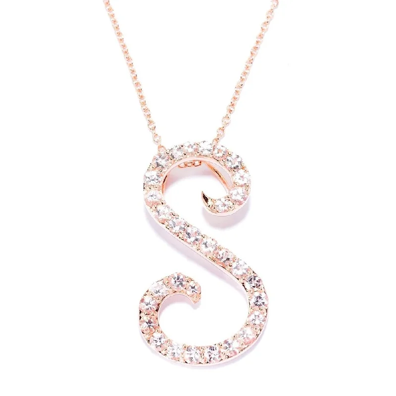 elegant bar necklace pendant -18k Rose Gold over Sterling Silver Round Morganite Initial S Necklace