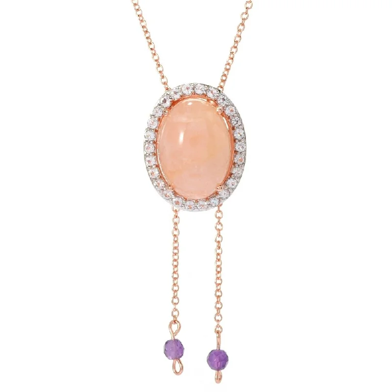 sterling silver pendant necklace -18K Vermeil 17ct Opaque Morganite, White Topaz & Amethyst Necklace - Pink