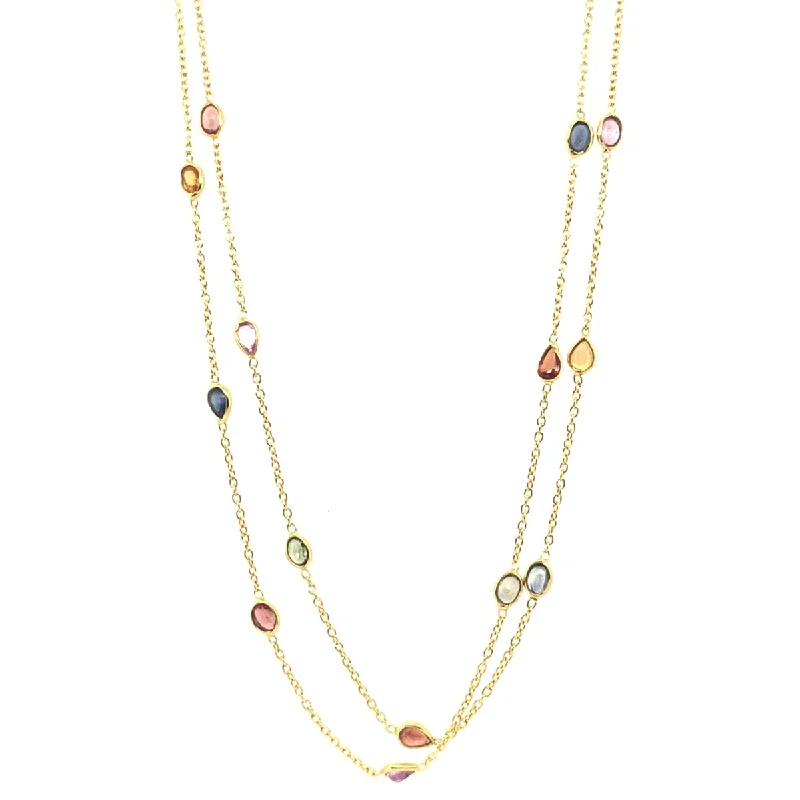 crystal heart necklace pendant -18k Yellow Gold Over Sterling Silver Multi Sapphire Station Necklace