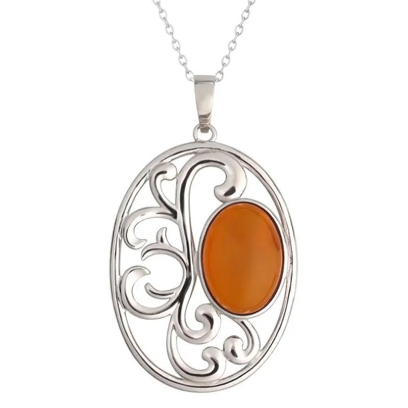 cute pendant necklace silver -925 Sterling Silver Baltic Amber Pendant