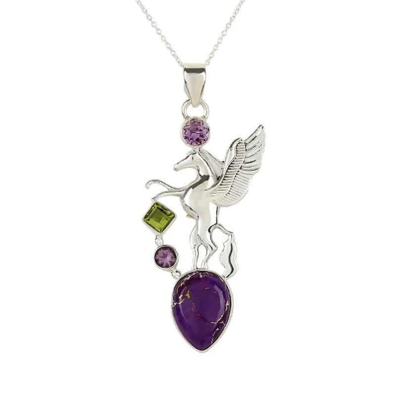 custom engraved necklace with charm -925 Sterling Silver Brazilian Amethyst And Multi Gemstones Pendant