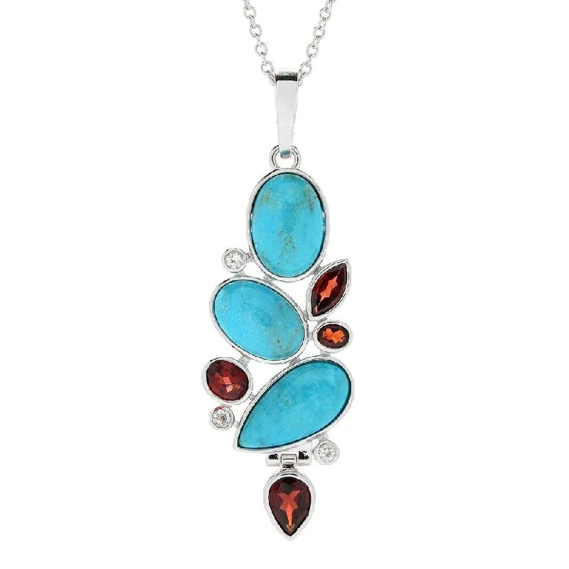 heart pendant necklace silver -925 Sterling Silver Hubei Turquoise, Red Garnet, White Topaz Pendant