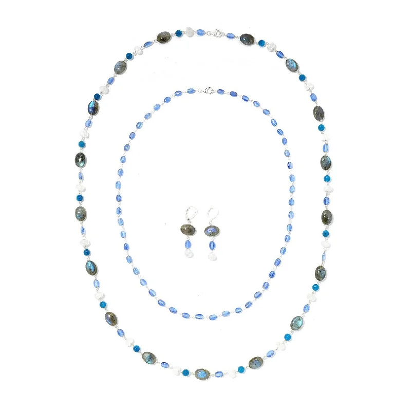 chunky chain necklace pendant -925 Sterling Silver Multi Gemstone Beaded Earring, Necklace Set