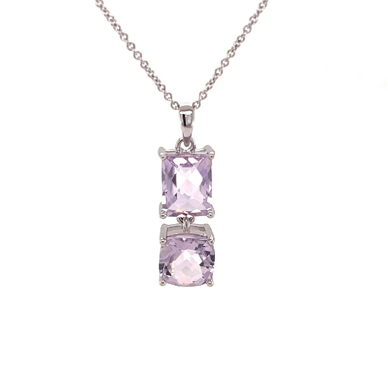 personalized family birthstone necklace -925 Sterling Silver Pink Amethyst Gemstone Teardrop Pendant