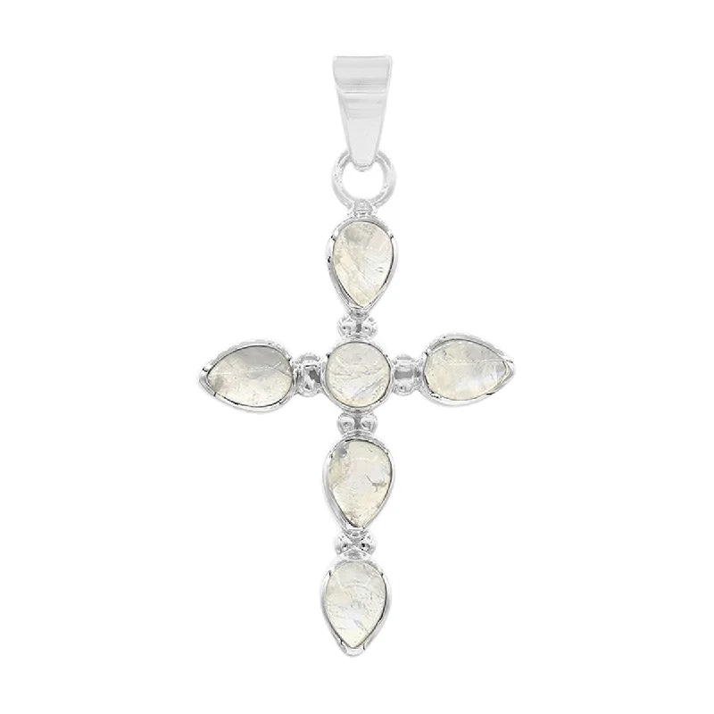 custom jewelry pendant for women -925 Sterling Silver Rainbow Moonstone Cross Pendant