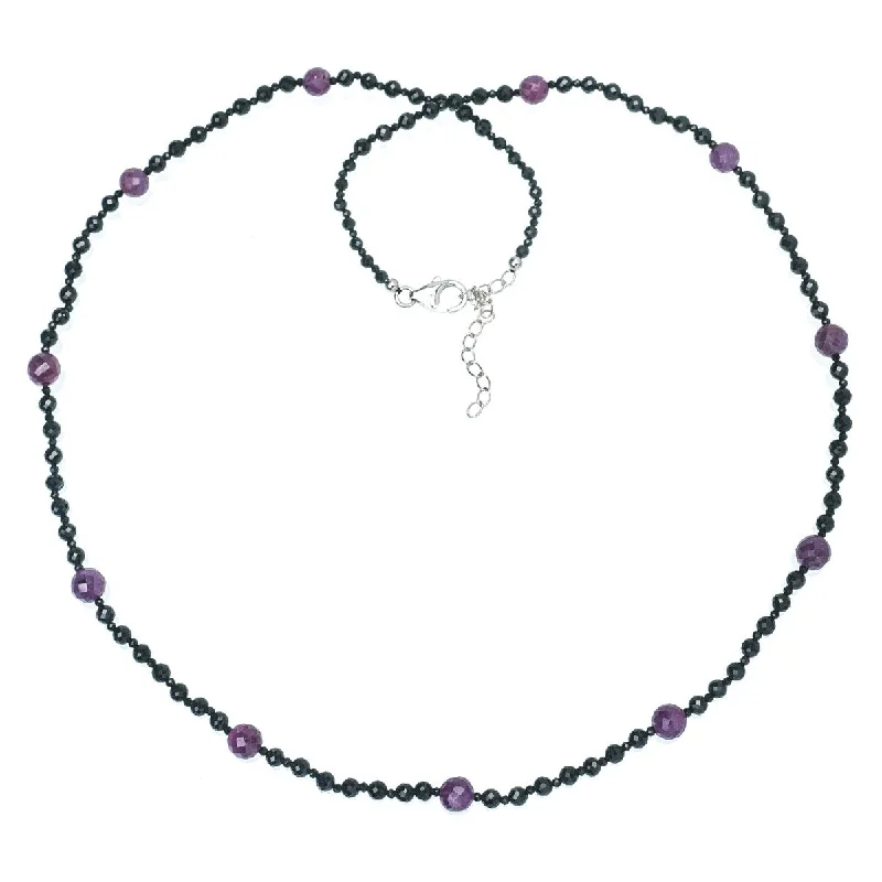 women’s crystal bar necklace -925 Sterling Silver Ruby and Black Spinel Necklace