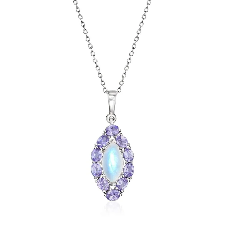 celestial star pendant necklace gold -925 Sterling Silver Tanzanite and Rainbow Moonstone Pendant