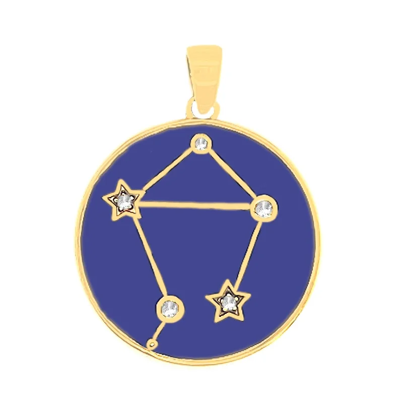 stylish gold pendant necklace -925 Sterling Silver White Natural Zircon and Blue Enamel Filled Libra Zodiac Sign Pendant