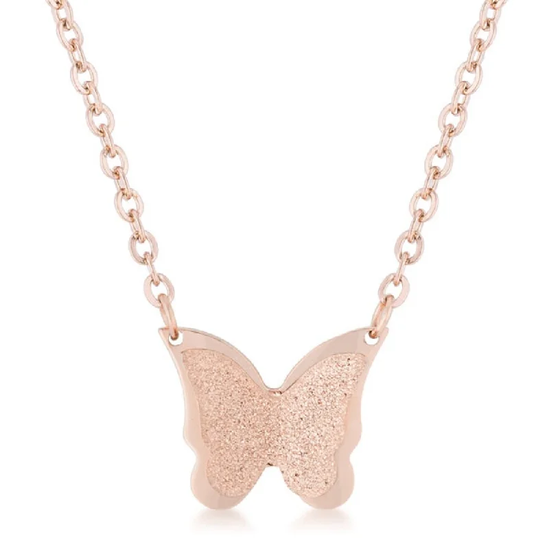 elegant silver heart pendant -Breanne Rose Gold Stainless Steel Rose Gold Butterfly Necklace - 18 Inch