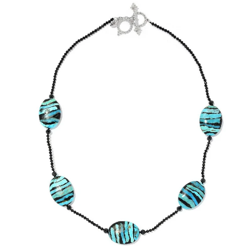 silver necklace with heart pendant -Dallas Prince Sterling Silver 24" or 36" Black Spinel & Turquoise Station Necklace.