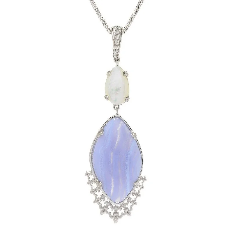 gemstone heart-shaped pendant necklace -Dallas Prince Sterling Silver 35 x 20 Blue Lace Agate & Gemstone Enhancer w/ 18" Chain & 3" Extender.