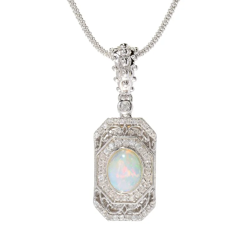 long gemstone pendant necklace -Dallas Prince Sterling Silver Ethiopian Opal & White Zircon Pendant w/ Chain