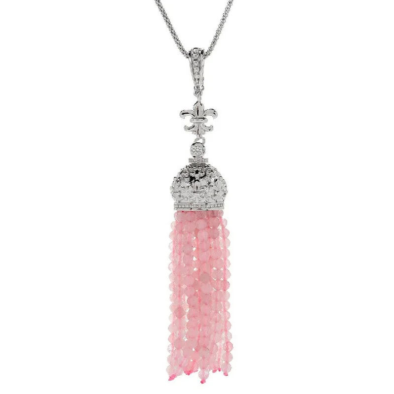 dainty gold heart pendant -Dallas Prince Sterling Silver Gem & White Zircon Beaded Tassel Enhancer w/ 18" Chain & 3" Extender.