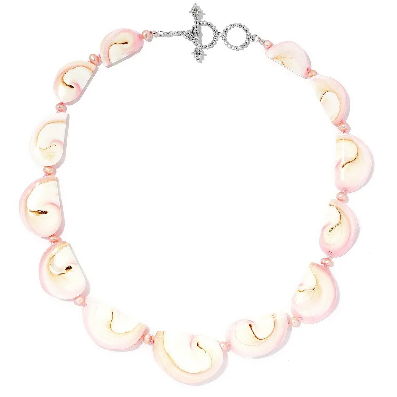 boho pendant necklace for women -Dallas Prince Sterling Silver Pink Conch Shell & Cultured Pearl Toggle Necklace.