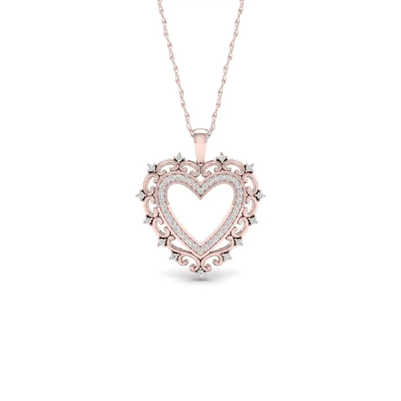 statement pendant necklace gold -De Couer 10k Rose Gold 1/4ct TDW Diamond Filigree Heart Necklace