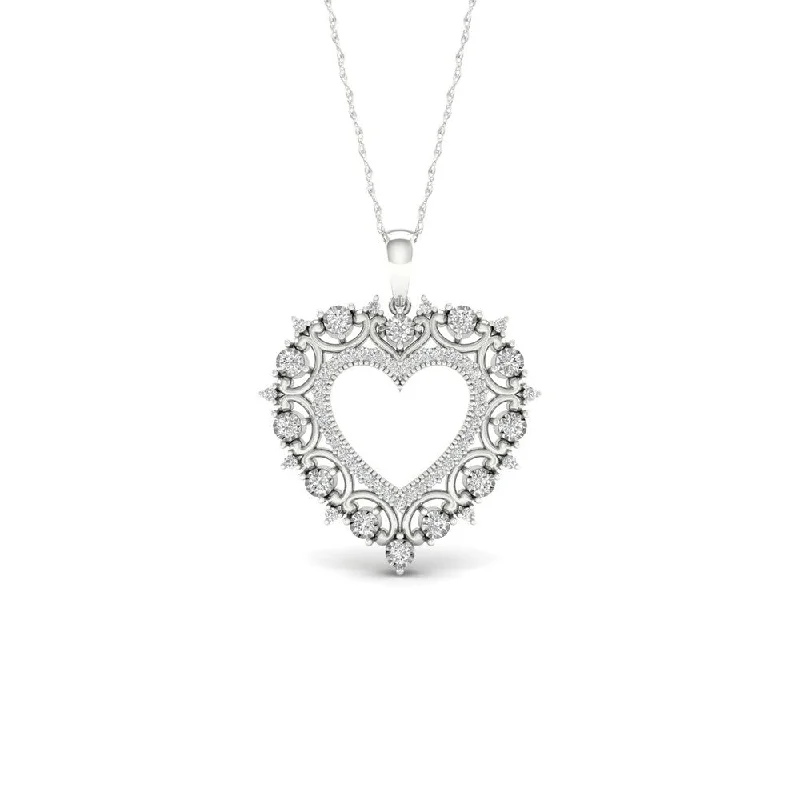 sterling silver moon pendant necklace -De Couer 10k White Gold 1/4ct TDW Diamond Filigree Heart Necklace