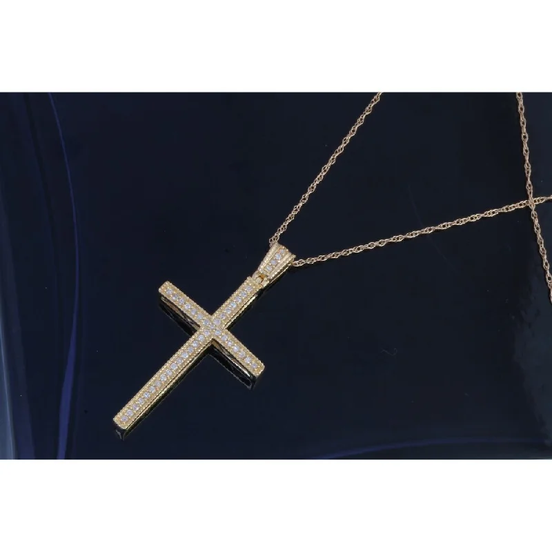 simple gemstone pendant necklace gold -De Couer IGI Certified 10k Yellow Gold 1/6ct TDW Diamond Cross Necklace