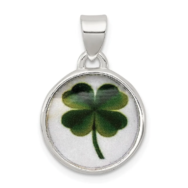 long gemstone pendant necklace -Diamond2Deal 925 Sterling Silver 4 Leaf Clover Clear Enamel Pendant (L- 15 mm, W- 15 mm)