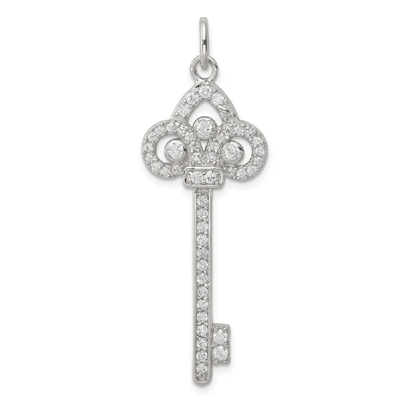 vintage infinity pendant necklace -Diamond2Deal 925 Sterling Silver and CZ Key Pendant (L- 50 mm, W- 18 mm)