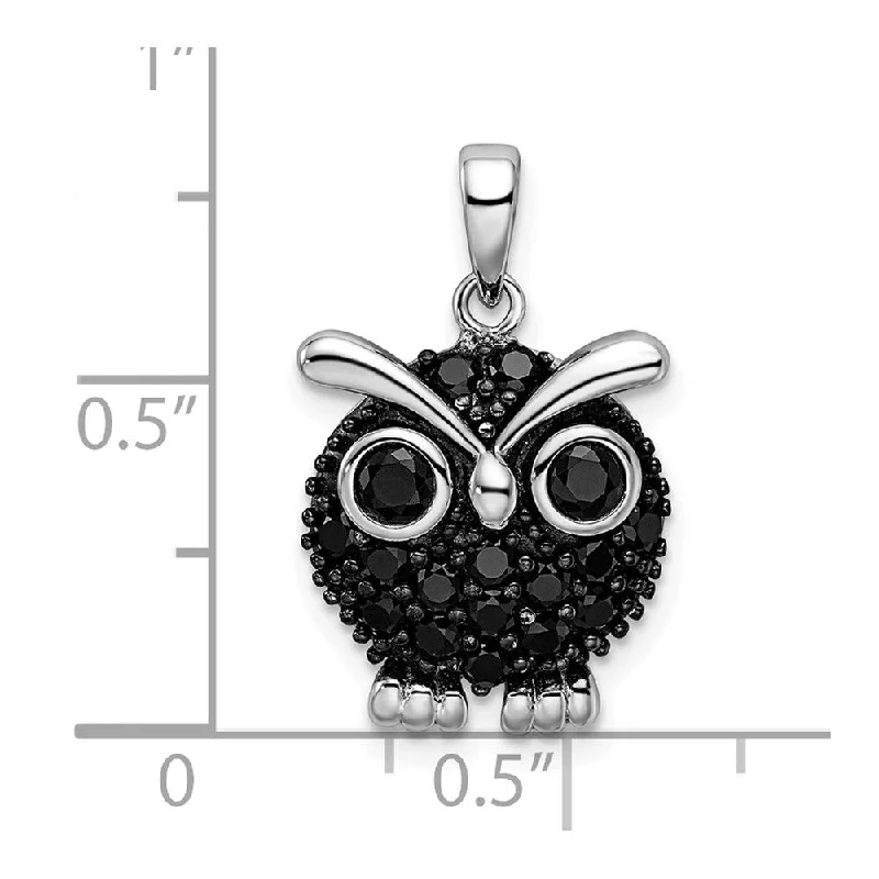 layered gold chain necklace pendant -Diamond2Deal 925 Sterling Silver Black Rhodium Plated Black Cubic Zirconia Owl Pendant (L- 23 mm, W- 14 mm)