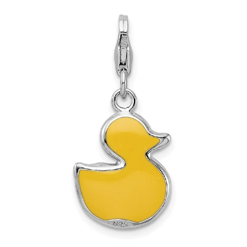 men’s pendant necklace custom -Diamond2Deal 925 Sterling Silver Enameled 3-D Duck Pendant (L- 38 mm, W- 13 mm)