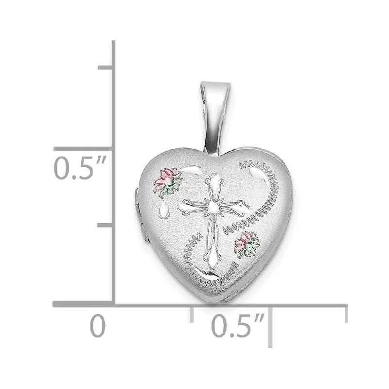 custom heart pendant necklace -Diamond2Deal 925 Sterling Silver Rh-plated Diamond Cut Enameled Floral Cross Heart Locket Pendant and Charm (L-18mm, W-12.4mm)