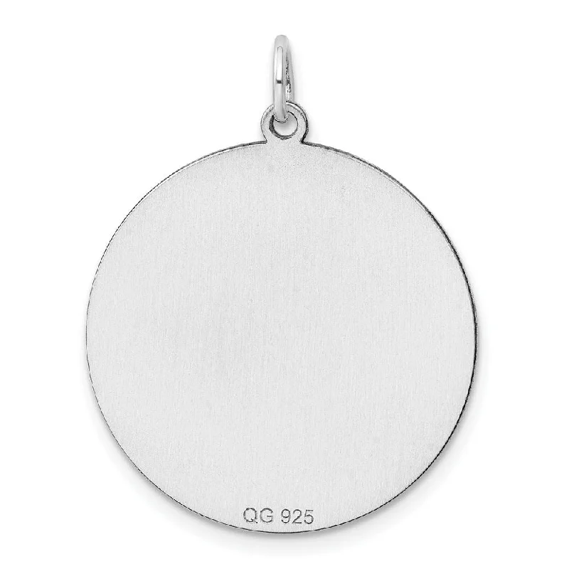 silver pendant necklace for brides -Diamond2Deal 925 Sterling Silver Rhod-Plated Engraveable Round Polished Front Satin Back Disc Pendant (L- 32 mm, W- 26 mm)