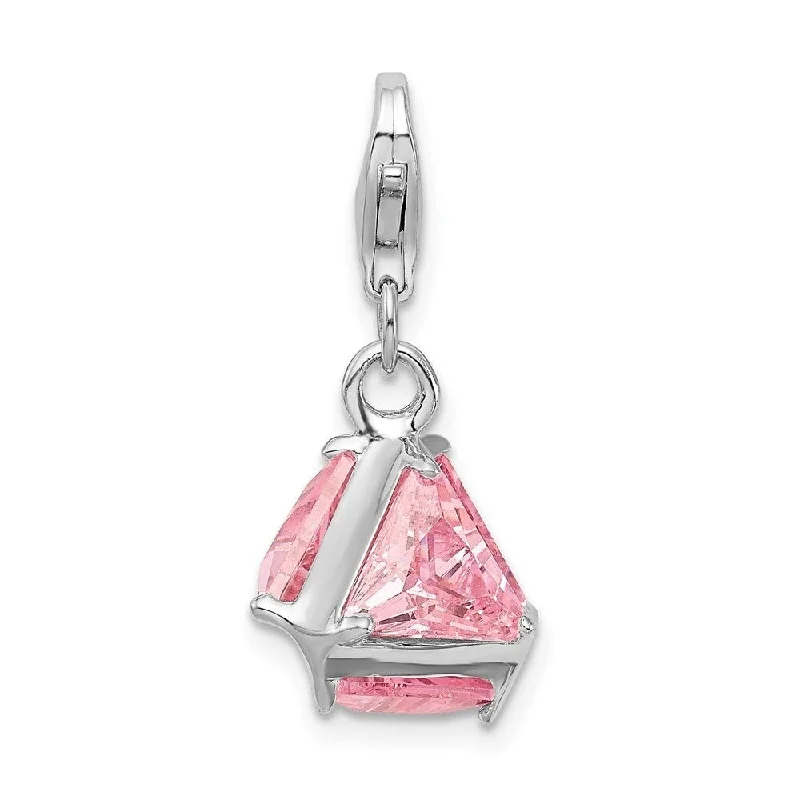 zodiac pendant necklace silver -Diamond2Deal 925 Sterling Silver Rhodium Plated 3-D Pink CZ Pendant (L- 24 mm, W- 13 mm)