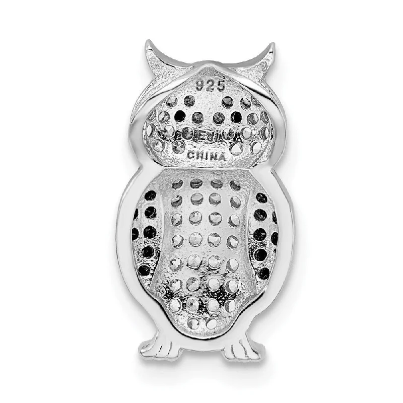 unique gemstone pendant necklace -Diamond2Deal 925 Sterling Silver Rhodium-plated Black and White CZ Owl Slide Pendant