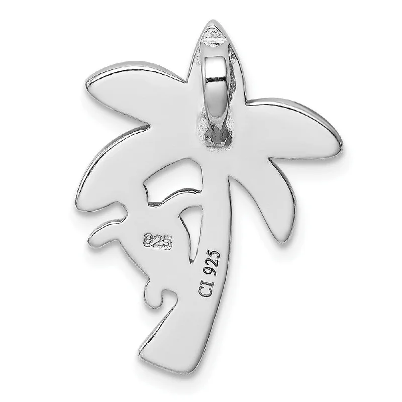 gold heart pendant necklace -Diamond2Deal 925 Sterling Silver Rhodium Plated Blue Inlay Opal Palm Tree Slide Pendant (L- 24.5 mm, W- 17.9 mm)