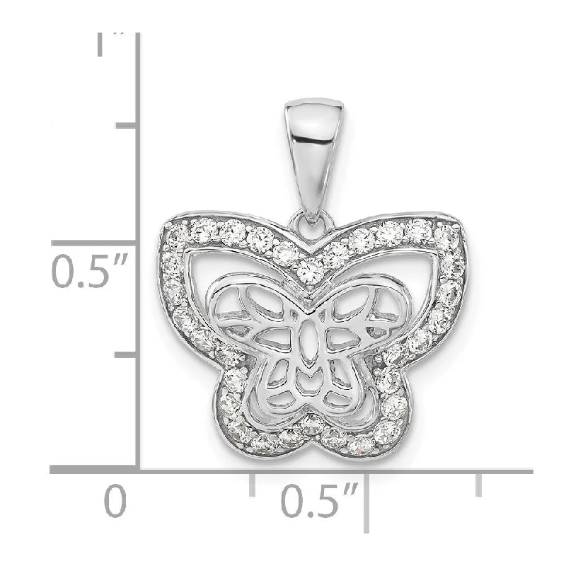 dainty bar pendant necklace silver -Diamond2Deal 925 Sterling Silver Rhodium Plated Cubic Zirconia Butterfly Pendant (L- 20 mm, W- 17 mm)