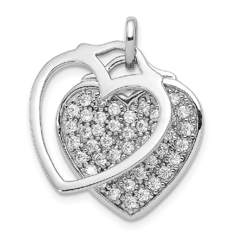 engraved nameplate necklace silver -Diamond2Deal 925 Sterling Silver Rhodium Plated Cubic Zirconia Heart Pendant (L- 25 mm, W- 18 mm)