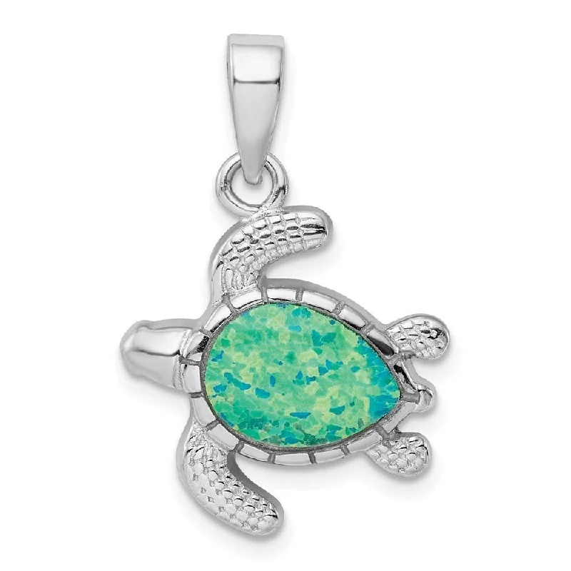 geometric pendant for necklace -Diamond2Deal 925 Sterling Silver Rhodium Plated Green Inlay Opal Turtle Pendant (L- 28.1 mm, W- 18.5 mm)