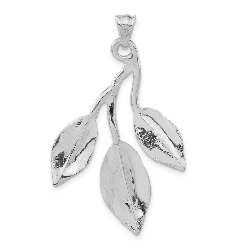 diamond pendant necklace for women -Diamond2Deal 925 Sterling Silver Rhodium Plated Leaves on Branch Pendant (L- 44 mm, W- 24 mm)