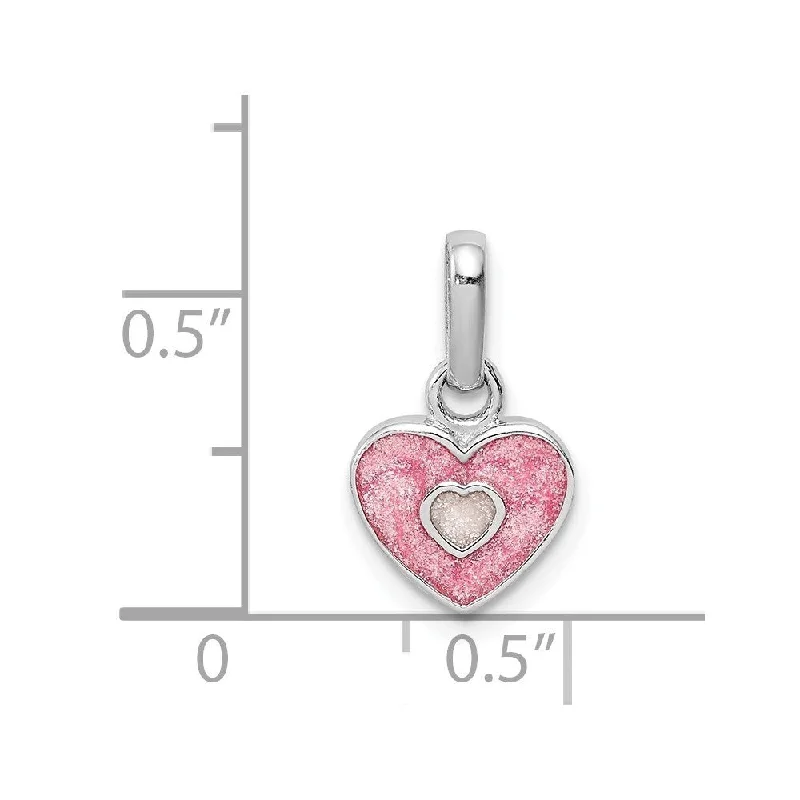 stylish silver necklace with pendant -Diamond2Deal 925 Sterling Silver Rhodium Plated Pink Glittered Enamel Heart Pendant