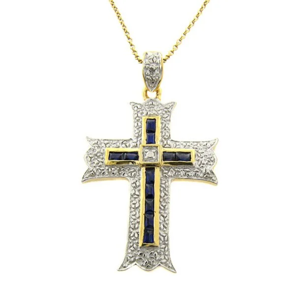 silver cross pendant for necklace -Dolce Giavonna 18k Gold over Sterling Silver Blue Cubic Zirconia Cross Necklace