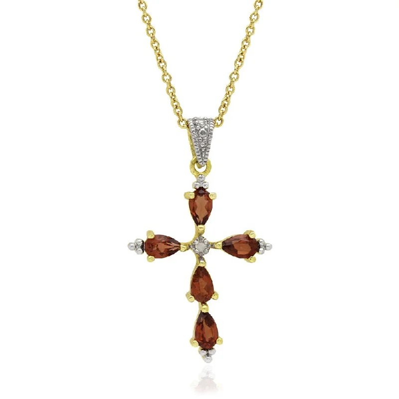 celestial gemstone pendant necklace -Dolce Giavonna 18k Gold Over Sterling Silver Gemstone Diamond Accent Cross Necklace (I-J, I2-I3)