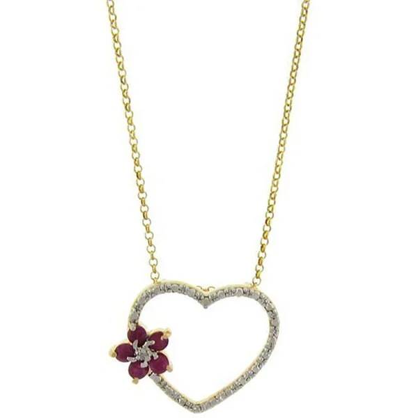 personalized gemstone heart pendant -Dolce Giavonna 18k Gold over Sterling Silver Ruby and Diamond Accent Necklace