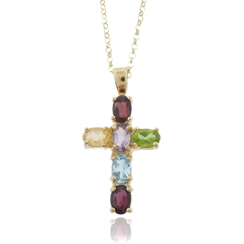 personalized name necklace silver -Dolce Giavonna 18k Gold Overlay Multi-gemstone Cross Necklace