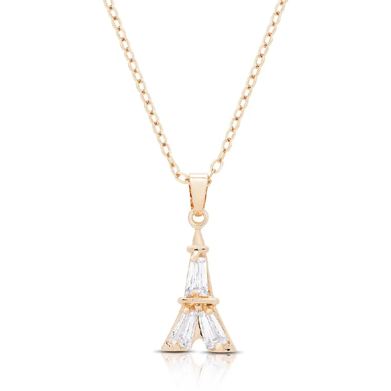 silver and crystal pendant necklace -Dolce Giavonna Gold or Silvertone Cubic Zirconia Eiffel Tower Necklace