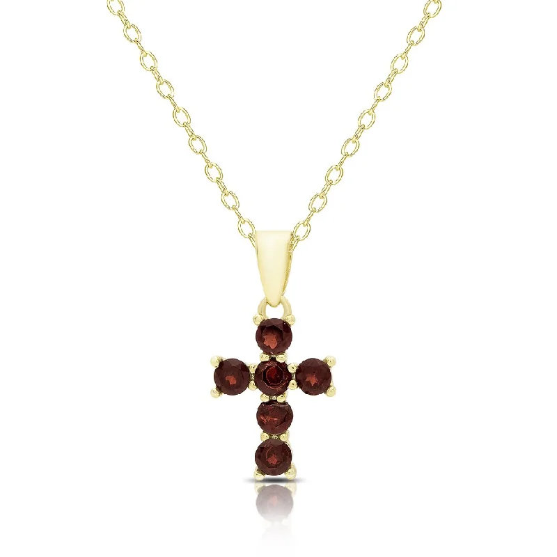 statement pendant necklace silver -Dolce Giavonna Gold Over Sterling Silver Garnet Cross Necklace