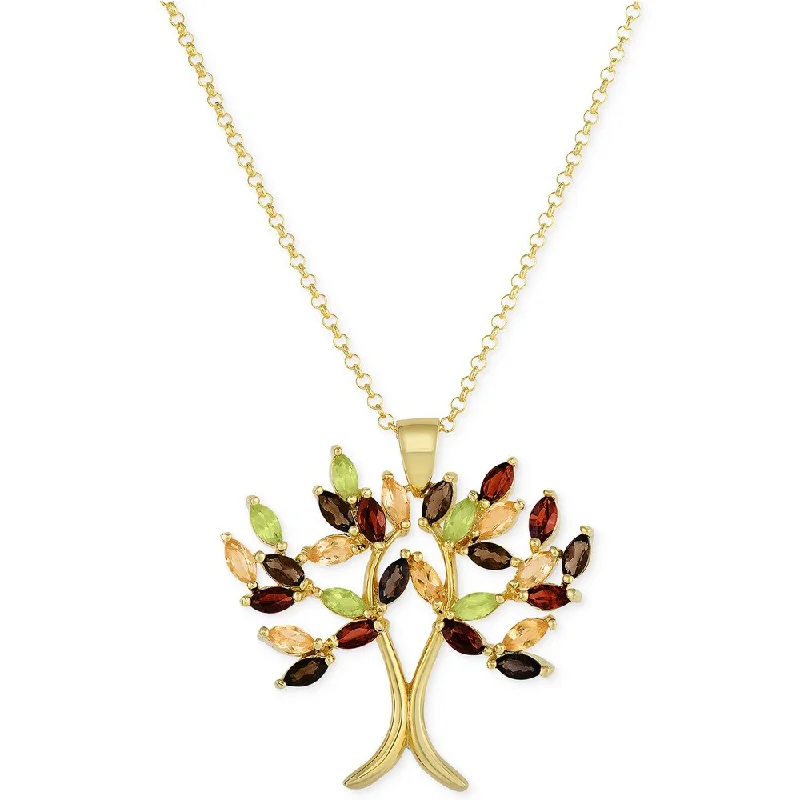 handmade gemstone pendant necklace -Dolce Giavonna Gold Over Sterling Silver Multi Gemstone Tree Design Necklace