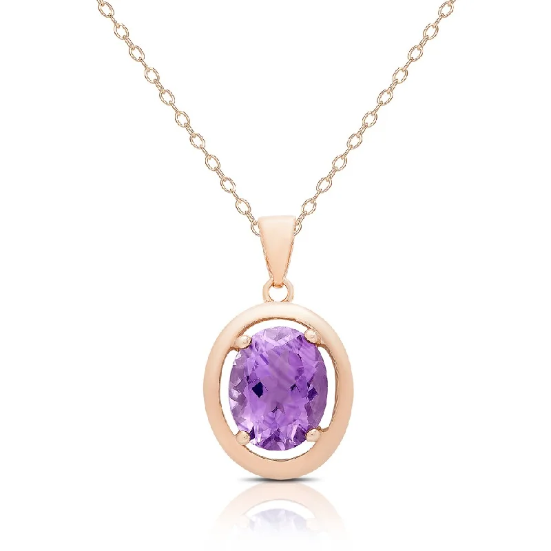 large gold heart pendant necklace -Dolce Giavonna Rose Gold Over Silver Amethyst Oval Necklace