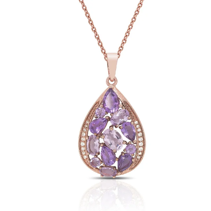 pearl and gold pendant necklace -Dolce Giavonna Rose Gold Over Sterling Silver Amethyst and Cubic Zirconia Necklace