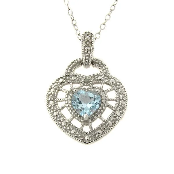 long silver pendant necklace -Dolce Giavonna Silver Blue Topaz and Diamond Accent Heart Necklace