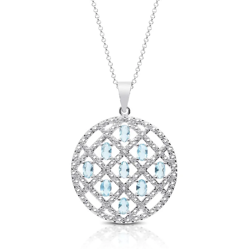 long pendant necklace gold -Dolce Giavonna Silver Overlay Blue Topaz and Cubic Zirconia Medallion Necklace