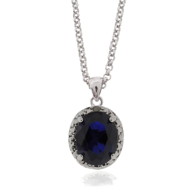 personalized crystal pendant necklace -Dolce Giavonna Silverplated Created Sapphire and Diamond Accent Necklace