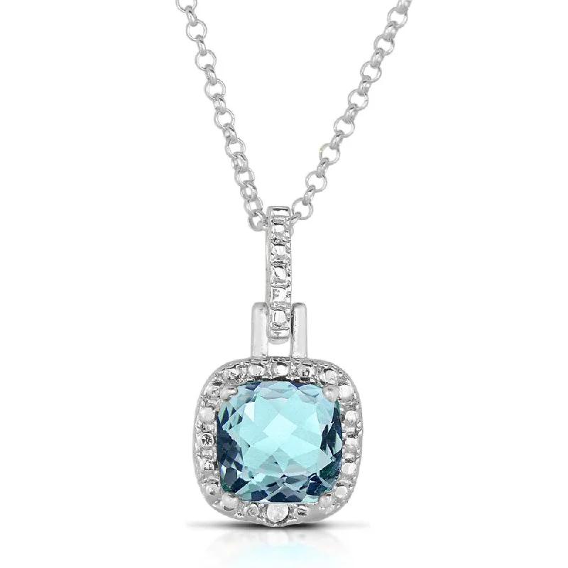 celestial pendant necklace silver -Dolce Giavonna Silverplated Gemstone and Diamond Accent Square Necklace (I-J, I2-I3)